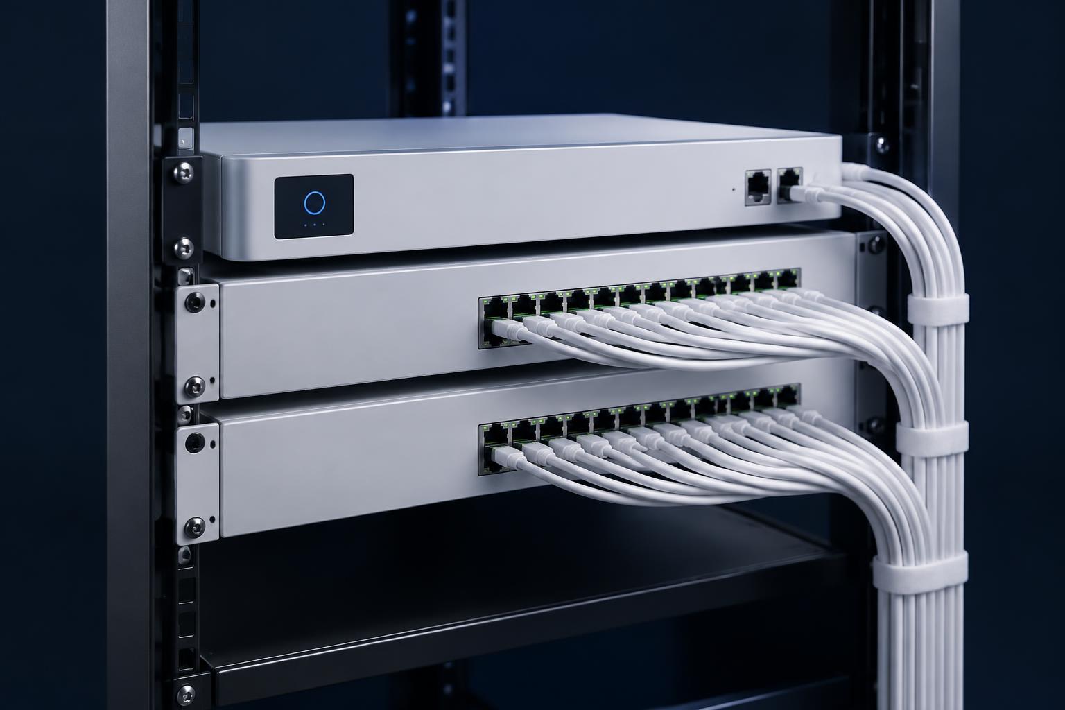 Gabinete de red con gateway y switches PoE administrados